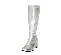Golden Beads Ladies Womens Fancy Dress Party Go Go 1960s & 1970s Retro Look Girls Shoes | Lady Costume Heels Boots Zip Closure In Patent Colors Mid Block Heels 2.5inch (7 UK, Silver, numeric_7)