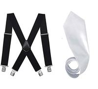 Golden Beads MEN GANGSTER HAT TIE BRACES SET FELT TRILBY AL CAPONE 1920's FANCY DRESS (White, B.Braces+W.tie)