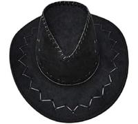Golden Beads Unisex Black Cowboy Top Hat - Adult Wild West Suede Look Fancy Dress Party Costume Accessory