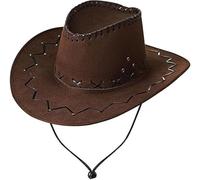 Golden Beads Unisex Cowboy & Cowgirl Hat - Texan Western Sheriff Hat for Men & Women Fancy Dress Accessory (Dark Brown Leather Look Hat)
