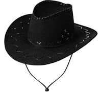 Golden Beads Unisex Cowboy & Cowgirl Hat - Texan Western Sheriff Hat for Men & Women Fancy Dress Accessory (Black Leather Look Hat)