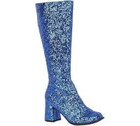 Golden Beads Women Fancy Dress Party GOGO Boots - 1960s & 1970s Retro Glitter Dancer Costume Heels Shoes Boots (Blue Glitter, UK Footwear Size System, Adult, Women, Numeric, Medium, 3)