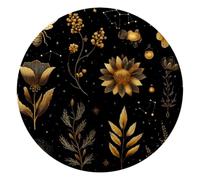 Golden Bee Honey Moon Plants Star and Flower Round Mouse Pad, Mousepad with Non-Slip Rubber Base, Computer Gaming Pads for Wireless Mouse, Easy Gliding
