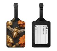 Golden Bee Luggage Tag Suitcase Marker Travel Baggage Identifier with Boarding Card Holder Sturdy PU Travel Label for Suitcases and Work Bags