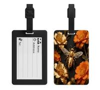 Golden Bee Luggage Tag Suitcase Marker Travel Baggage Identifier with Boarding Card Holder Sturdy TPU Travel Label for Suitcases and Work Bags