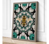 Golden Bee Mandala Geometric Canvas Wall Art Print 24x16 Inch (61 x 41 cm)