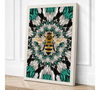 Golden Bee Mandala Geometric Canvas Wall Art Print 24x16 Inch (61 x 41 cm)