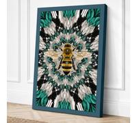 Golden Bee Mandala Geometric Canvas Wall Art Print 24x16 Inch (61 x 41 cm)