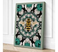 Golden Bee Mandala Geometric Canvas Wall Art Print 36x24 Inch (91 x 61 cm)