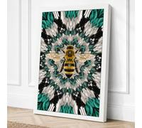 Golden Bee Mandala Geometric Canvas Wall Art Print 36x24 Inch (91 x 61 cm)
