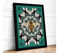 Golden Bee Mandala Geometric Framed Wall Art Print A1 (84.1×59.4cm) Black, Wall Decor for Living Room, Bedroom, Office & Home, Ready to Hang, Art Gift
