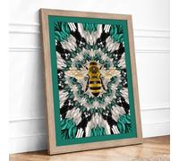 Golden Bee Mandala Geometric Framed Wall Art Print A1 Oak