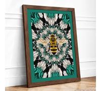 Golden Bee Mandala Geometric Framed Wall Art Print A2 (59.4×42cm) Walnut, Wall Decor for Living Room, Bedroom, Office & Home, Ready to Hang, Art Gift