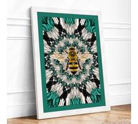 Golden Bee Mandala Geometric Framed Wall Art Print A2 (59.4×42cm) White, Wall Decor for Living Room, Bedroom, Office & Home, Ready to Hang, Art Gift