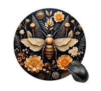 Golden Bee Mouse Pad Round Laptop Mouse Mat Cute Computer Mousepad Keyboard Pad Non-Slip Desk Pads for Gaming Office Work Home