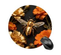 Golden Bee Mouse Pad Round Mouse Mat Leather Non-Slip Rubber Base Mousepad Waterproof Computer Mouses Pad for Laptop Wireless Mouses Keyboard Home Office