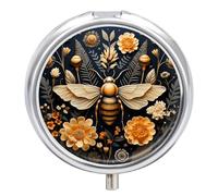 Golden Bee Pill Box 3 Compartment Waterproof Pill Case with Mirror Portable for Purse Pocket Daily Medicine Vitamin Organizer Travel Med Container Holder for Fish Oil Supplements