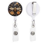 Golden Bee Retractable Badge Reel - Personalized ID Name Badge Holder with Lanyard Cute Badges Reel Holder Round Nurse Doctor Name Tag Badges Clip for Work