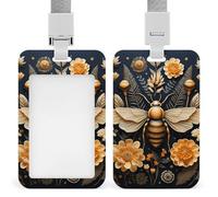 Golden Bee Retractable ID Badge Holder with Lanyard - Vertical Badge Reel,Keychain Clip,Name Tag Id Card Holder Protector for Nurse Officer Teacher Security Staff Women Men
