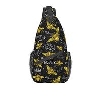 Golden Bees Sling Bag Crossbody Shoulder Backpack Honey Bee with Queen Crown Gold and Black Background Chest Bag Cute Flying Bees Insect Print Sports Bag Travel Hiking Daypack for Men Women