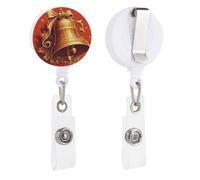 Golden Bell Retractable Badge Reel - Personalized ID Name Badge Holder with Lanyard Cute Badges Reel Holder Round Nurse Doctor Name Tag Badges Clip for Work