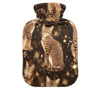 Golden Bengal Cats Brown hot-Water Bottle with Soft Cover, 2L hotwater Bag for Menstrual Cramps, Menstrual Cramps, Menstrual Cramps