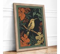 Golden Bird in Foliage Botanical Framed Wall Art Print A1 (84.1×59.4cm) Oak, Wall Decor for Living Room, Bedroom, Office & Home, Ready to Hang, Art Gift