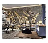 Golden Bird of Paradise Sculpture Wall Tv Background Wall Living Room Bedroom 3D Wallpaper Mural 3D Wallpaper Paste Living Room The Wall for Bedroom Mural Border-250cm×170cm