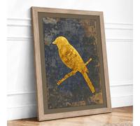 Golden Bird on Rust Industrial Framed Wall Art Print A3 (42×29.7cm) Oak, Wall Decor for Living Room, Bedroom, Office & Home, Ready to Hang, Art Gift