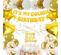 Golden Birthday Party Decorations Kit,It's My Golden Birthday Banner,Sash,Happy Gold Cake Topper,Foilballoon Balloons Party Supplies