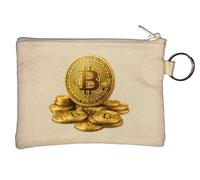 Golden Bitcoin Cryptocurrency Coins Key Chain Coin Purse Beige