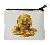 Golden Bitcoin Cryptocurrency Coins Neoprene Coin Purse Pouch 10x11cm White
