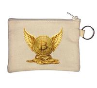 Golden Bitcoin with Angel Wings Key Chain Coin Purse Beige