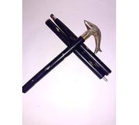 Golden & Black Fish Wooden Walking Stick Cane with Brass Handle