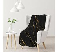 Golden Black Marble NatureFlannel Throw Fluffy Blanket for Couch, Soft Cozy Blankets