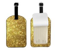 Golden Bling Glitter Print,Luggage Tags Pu Leather Name Tag Travel Suitcase Identifier ID Tags Durable Baggage Label 2 pcs