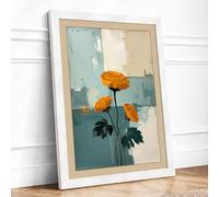 Golden Blooms Botanical Framed Wall Art Print A3 (42×29.7cm) White, Wall Decor for Living Room, Bedroom, Office & Home, Ready to Hang, Art Gift