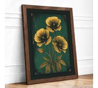 Golden Blooms Study Botanical Framed Wall Art Print A2 (59.4×42cm) Walnut, Wall Decor for Living Room, Bedroom, Office & Home, Ready to Hang, Art Gift