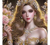 Golden Blossom Beaded Lady Special Shaped DIY Partial Drill Diamond Painting Kit for Adults Beginners Home Decor Diamonds Paintings Gem Art 30x30cm
