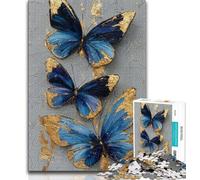 Golden Blue Butterfly Puzzles 1000 Pieces for Teenagers,Help The Brain Exercise Addictive Toys to Cultivate Patience Unique Challenge Game 38x26cm