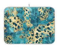 Golden Blue Leopard Print Reusable Dish Drying mat 18x24 Rectangle Large Dish Drainer Board Decorative Home Decor Essentials