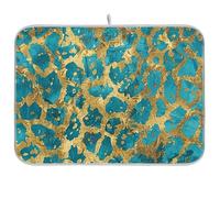 Golden Blue Leopard Print Reusable Dish mat 18x24 Rectangle Large Dish Drainer mat and Rack Decorative Home Decor Essentials
