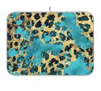 Golden Blue Leopard Print Reusable Dish mat 18x24 Rectangle Large Drying matt Kitchen Counter Decorative Home Decor Essentials