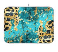 Golden Blue Leopard Print Reusable Drying Dish mat 18x24 Rectangle Large Kitchen countertop mat Decorative Home Decor Essentials