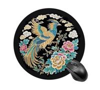 Golden Blue Phoenix Peony Flower Mouse Pad Round Mouse Mat with Non-Slip Rubber Base, Washable Desktop Protection Mat for Home Office Decor Desk Accessories, 7.8inch