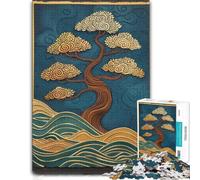 Golden Bonsai Tree & Waves Wooden Jigsaw Puzzle, Adult Hobby, 1000 Pieces | A flexible puzzle activity - a practical indoor pastime on quiet evenings.