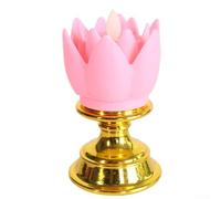 Golden Bottom Colorful Lotus Lamp LED Simulation Candle Light for Home Decor with Guanyin and God of Wealth Symbolism for Weddings and Festivals(Peach)