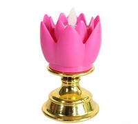 Golden Bottom Colorful Lotus Lamp LED Simulation Candle Light for Home Decor with Guanyin and God of Wealth Symbolism for Weddings and Festivals(Rose Red)