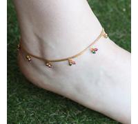 Golden Brass Rounds Red Green Beads Indian Payal Anklet The Colourful Aura Gold One Size