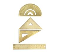 Golden Brass Ruler Stationery Set with Isosceles and Right Triangle Rulers, 18cm Scale Straightedge, and Protractor for Measuring in